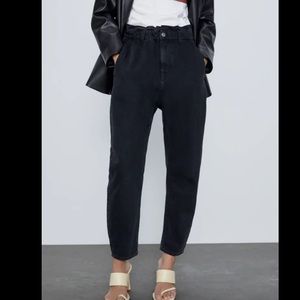 Zara Paper Bag Waist Carrot Denim Jean